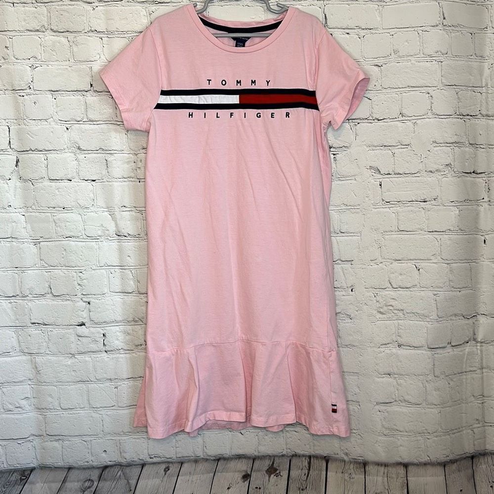 Tommy Hilfiger Girls Pink Short Sleeve Tshirt Dress size Large